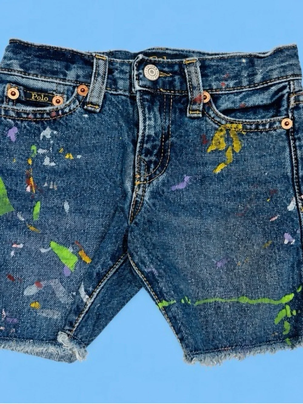 Polo by Ralph Lauren Sullivan Slim Blue Denim Paint-Splatter Shorts